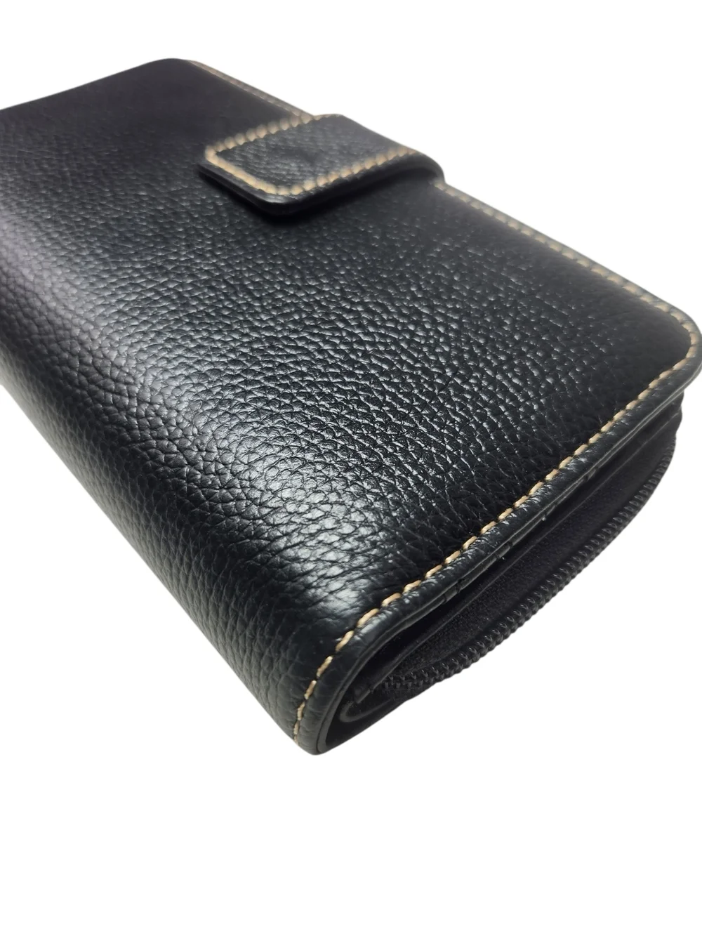 Black Genuine Leather Wallet Organizer Snap Closure Bifold Clutch Classic Style